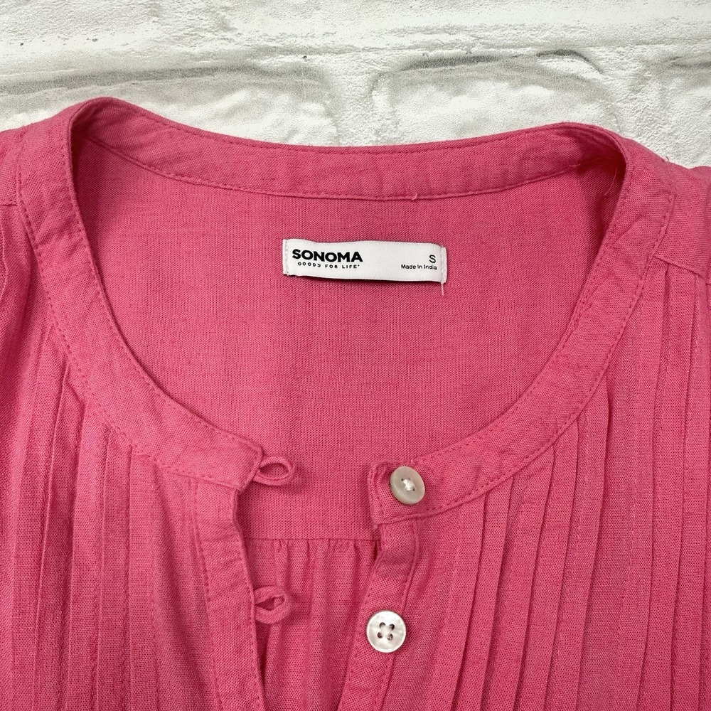 Sonoma S Linen Blend Sleeveless Knee Length Dress Pink Pleated Summer Sun Dress - Picture 6 of 15